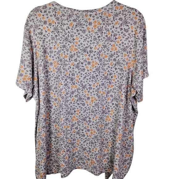 Bobeau Gray Lavender Soft Knit Floral Print Pullover Short Sleeve T Size 2XL New - Picture 3 of 10